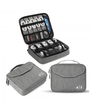 Custom Portable Waterproof Double Layer Electronics Organizer Travel Cable Organizer Cord Storage Bag for Cables